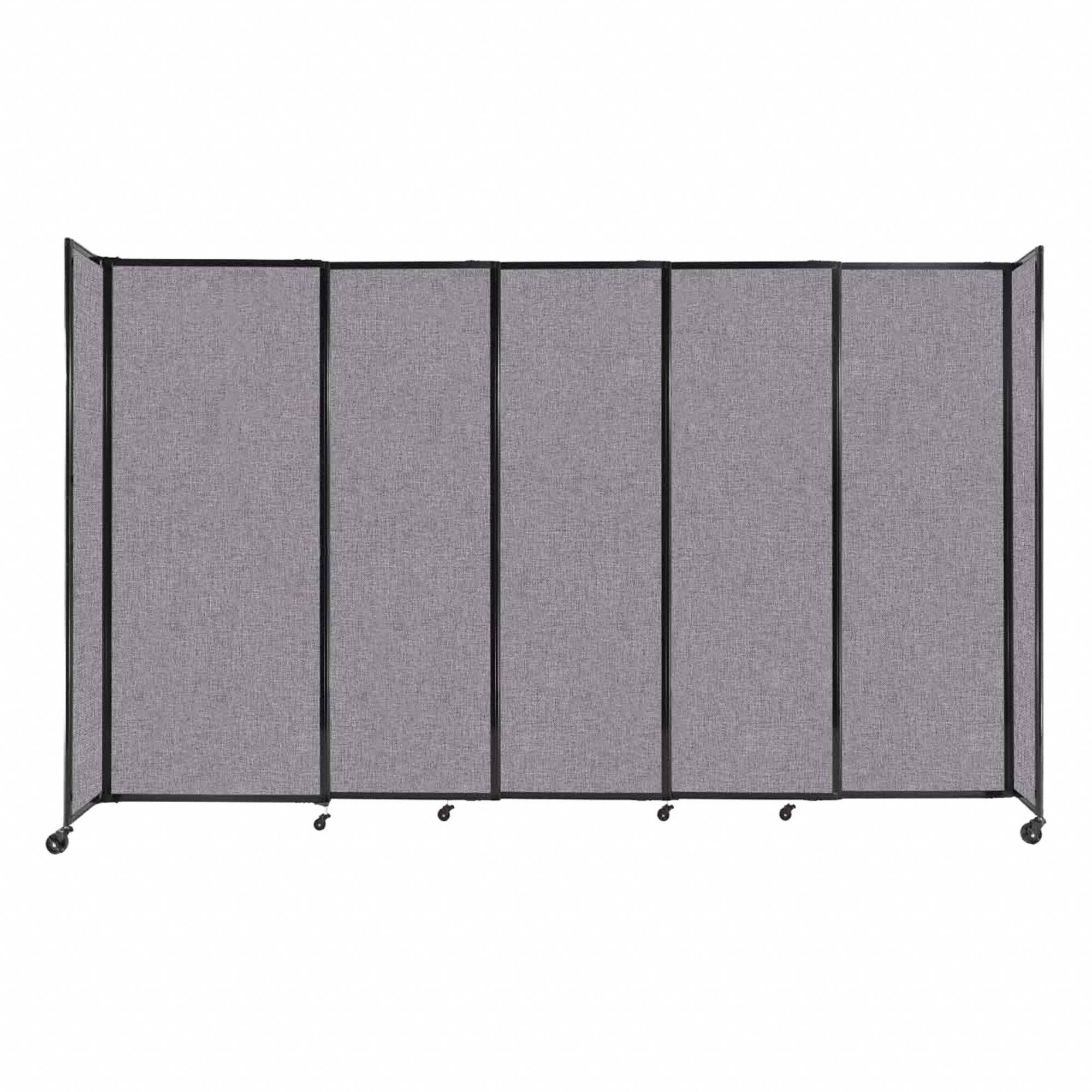 Room Divider: 5 Panels, Opaque, Cloud Gray Panel, 82 in Overall Ht, 135 in Overall Wd, Fixed