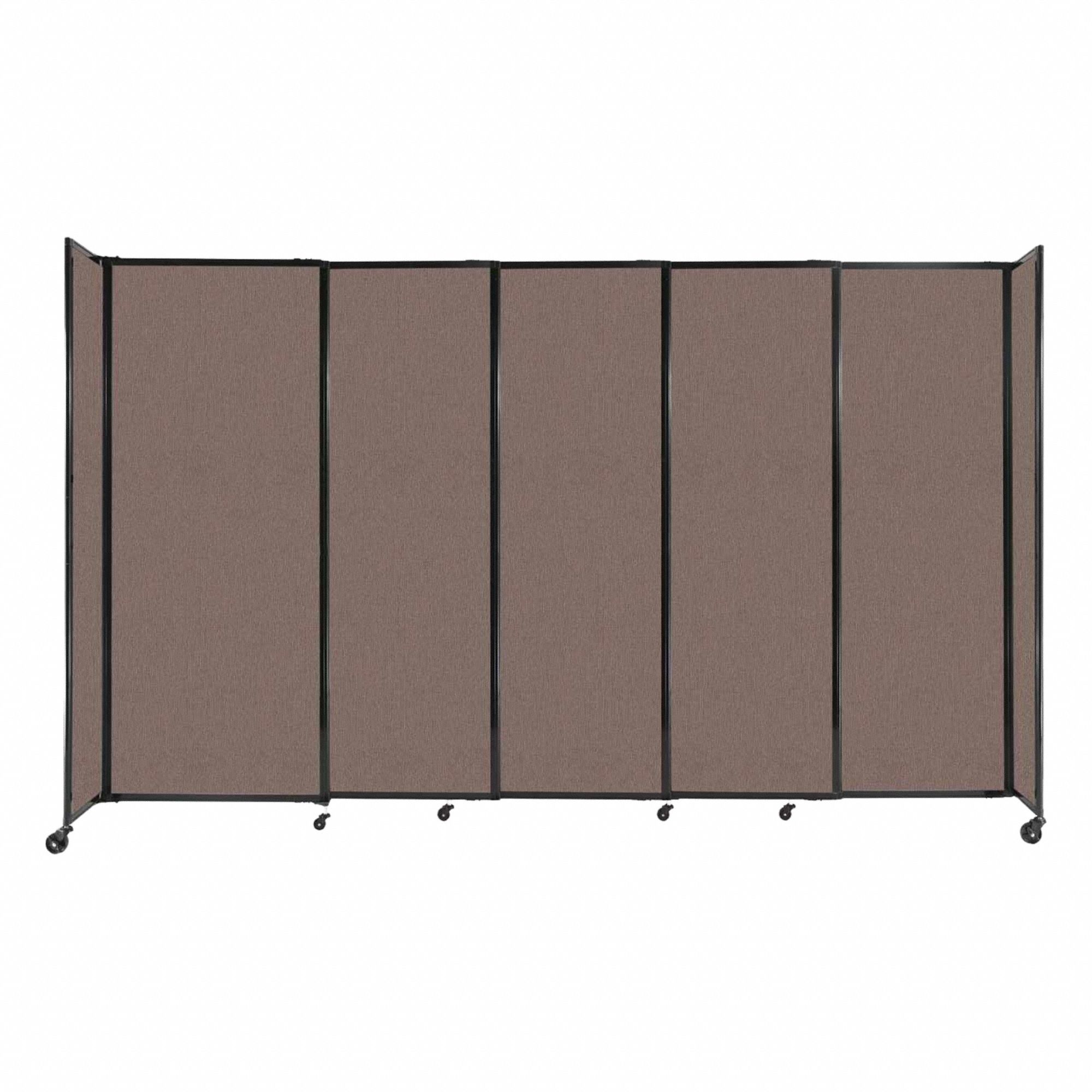 Room Divider: 5 Panels, Opaque, Latte Panel, 82 in Overall Ht, 135 in Overall Wd, Fixed