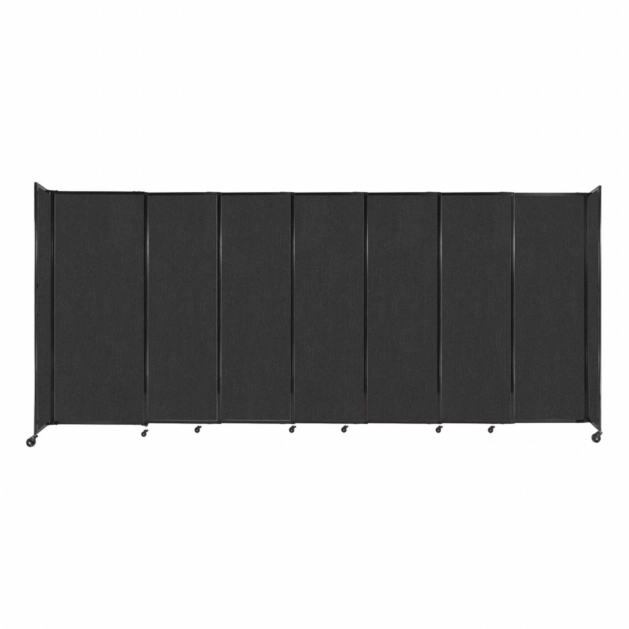 Room Divider: 7 Panels, Opaque, Black Panel, 82 in Overall Ht, 186 in Overall Wd, Fixed