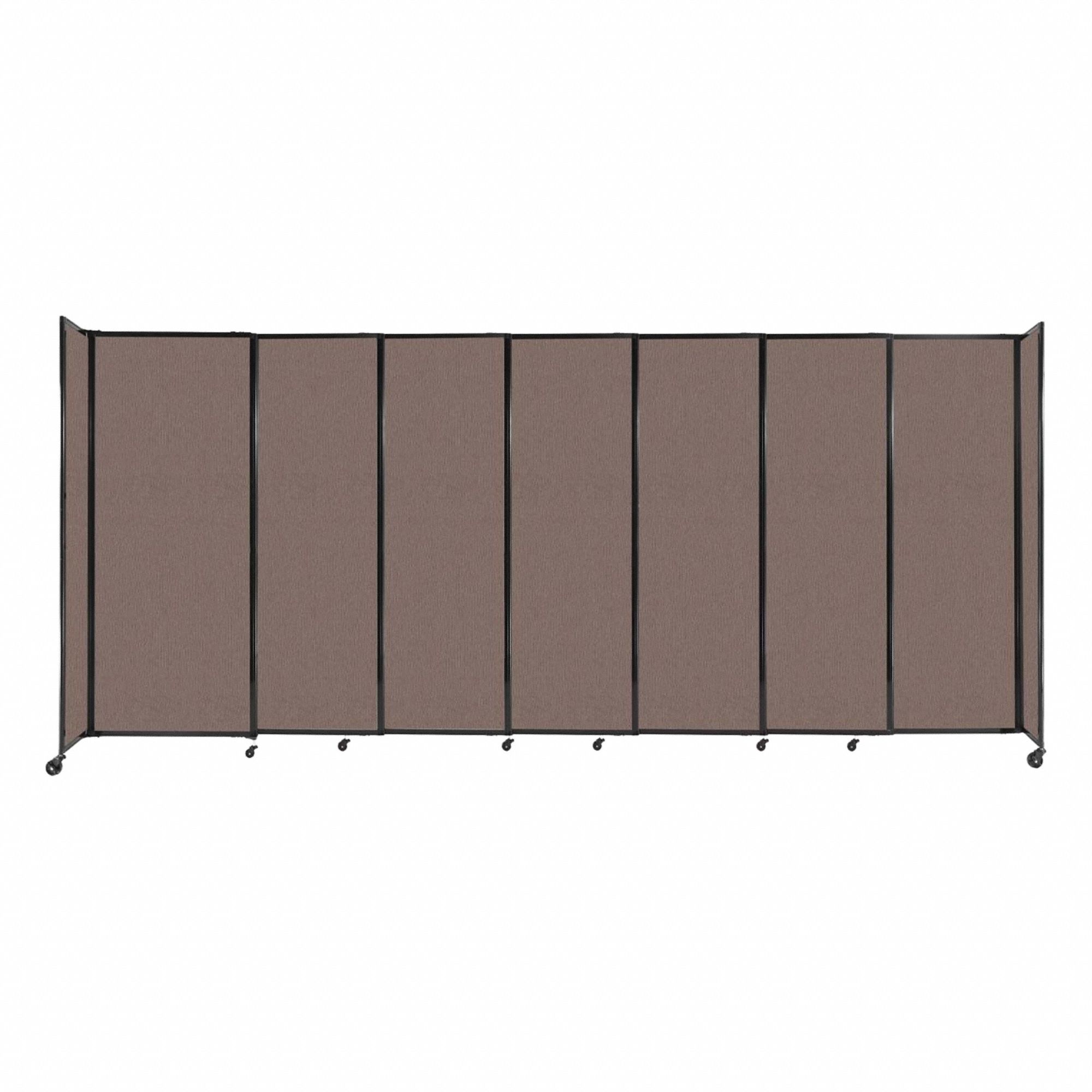 Room Divider: 7 Panels, Opaque, Latte Panel, 82 in Overall Ht, 186 in Overall Wd, Fixed