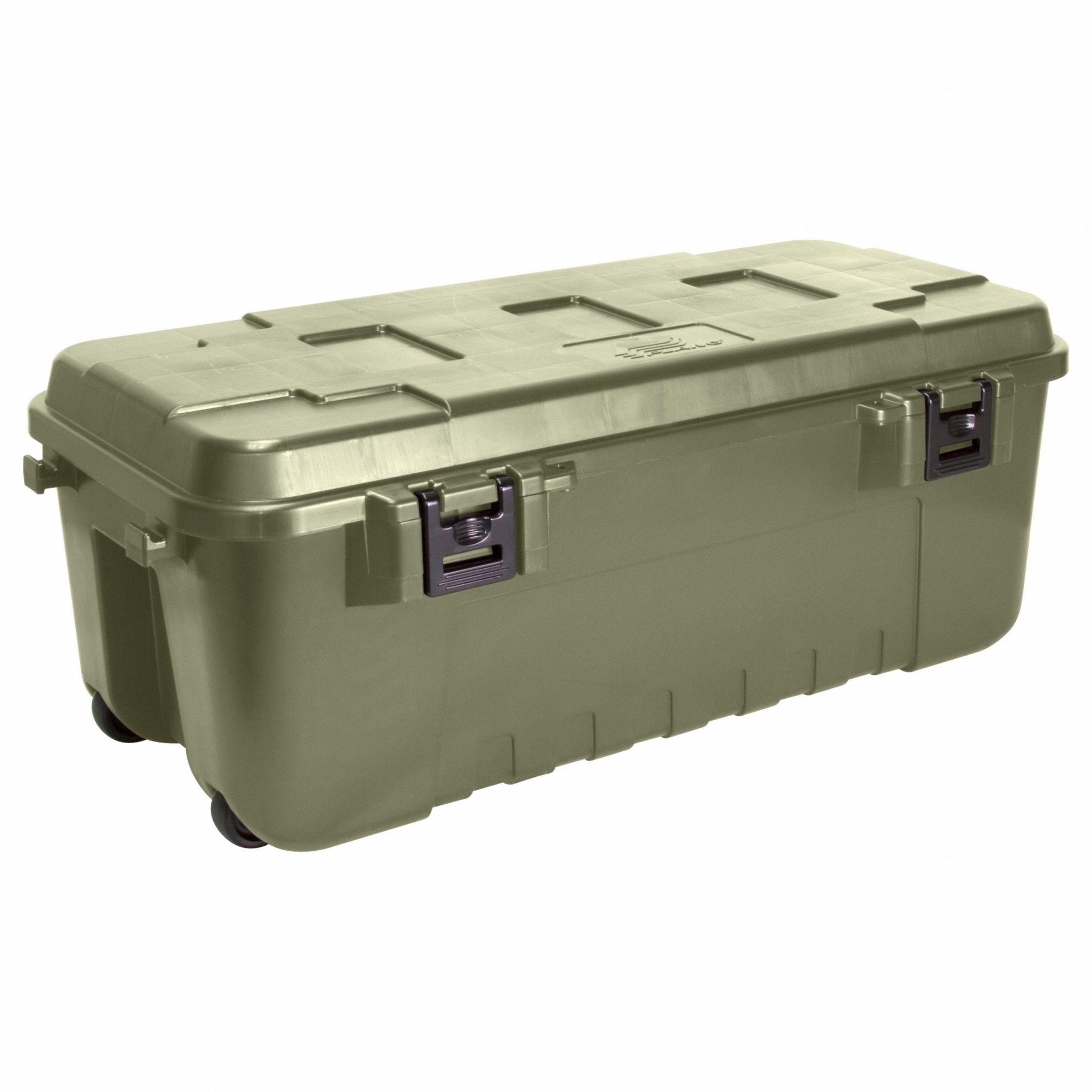 Storage Trunk: 27 gal, 37 1/2 in x 18 in x 14 in, Green, Plastic, 2 Handles, Latches