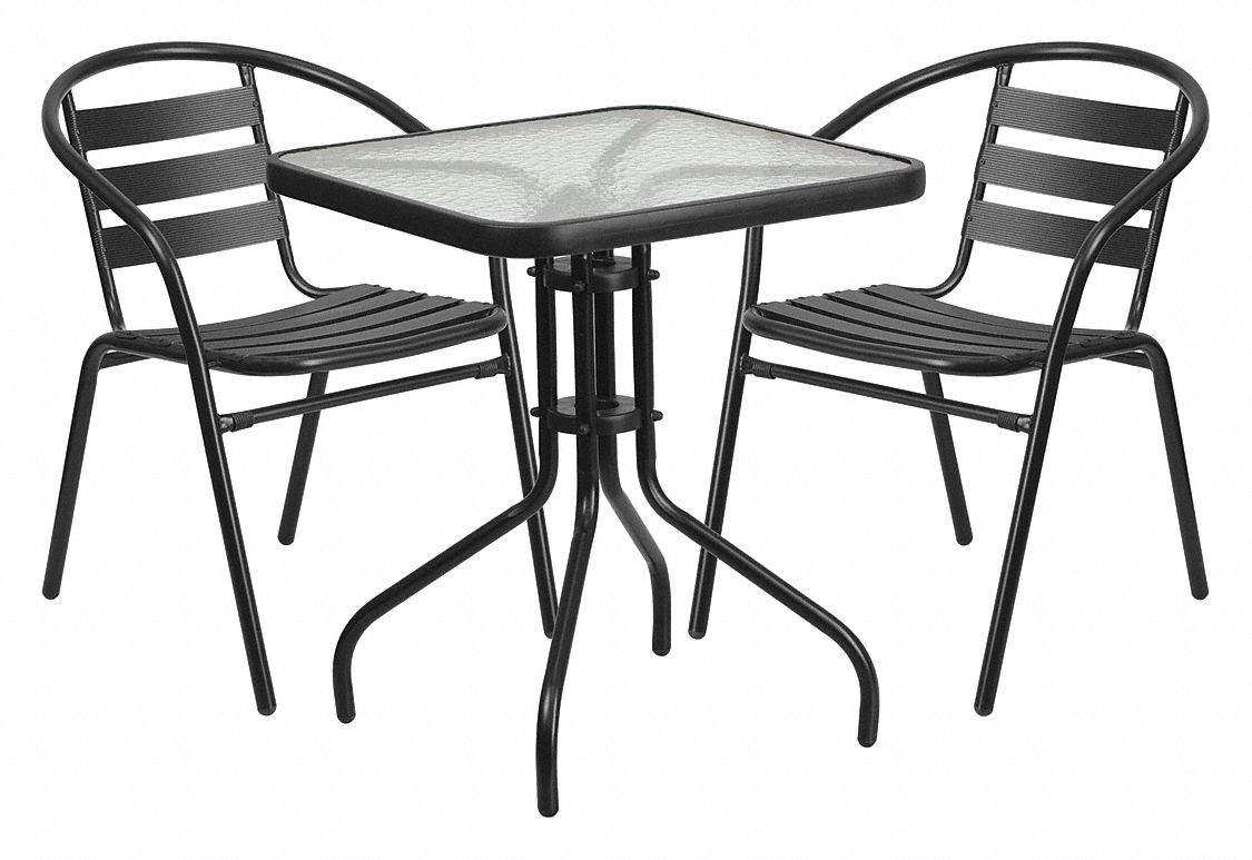FLASH FURNITURE, Black, 23 1/2 in Wd, Glass Square Patio Table 191Z90TLH0731SQ017CBK2GG