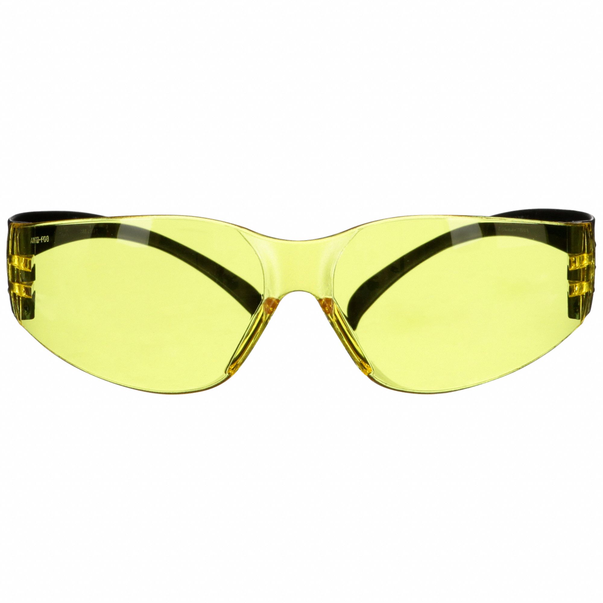 Safety Glasses: Amber Lens, Frameless, Anti-Fog, Black Frame, SecureFit(TM) 100 Series