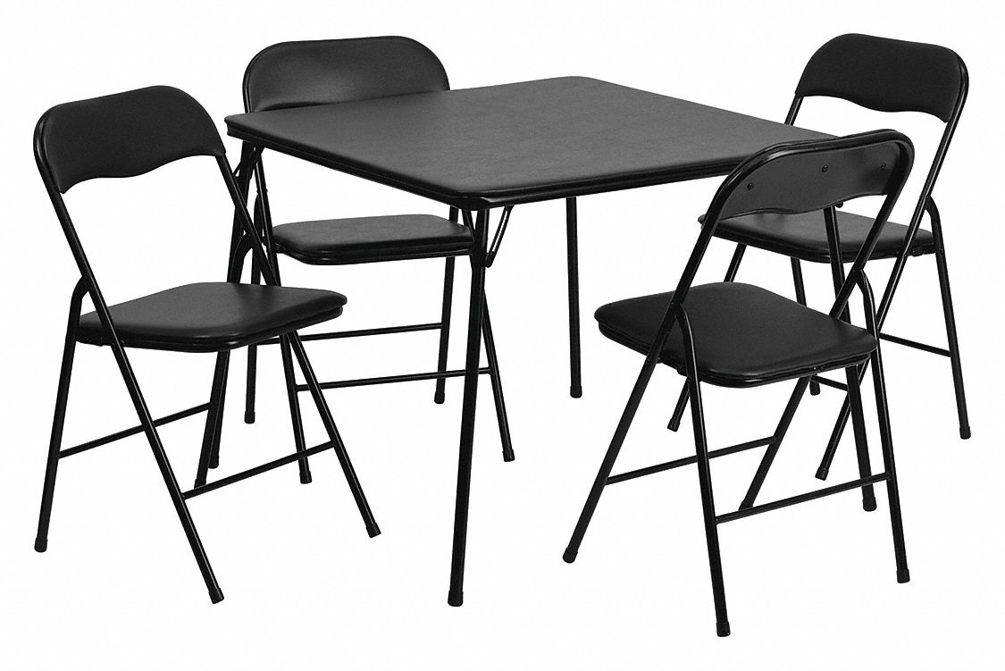 FLASH FURNITURE Square Folding Card Table Set 5 Pcs Blk 27 3 4 In   192D09 AS01