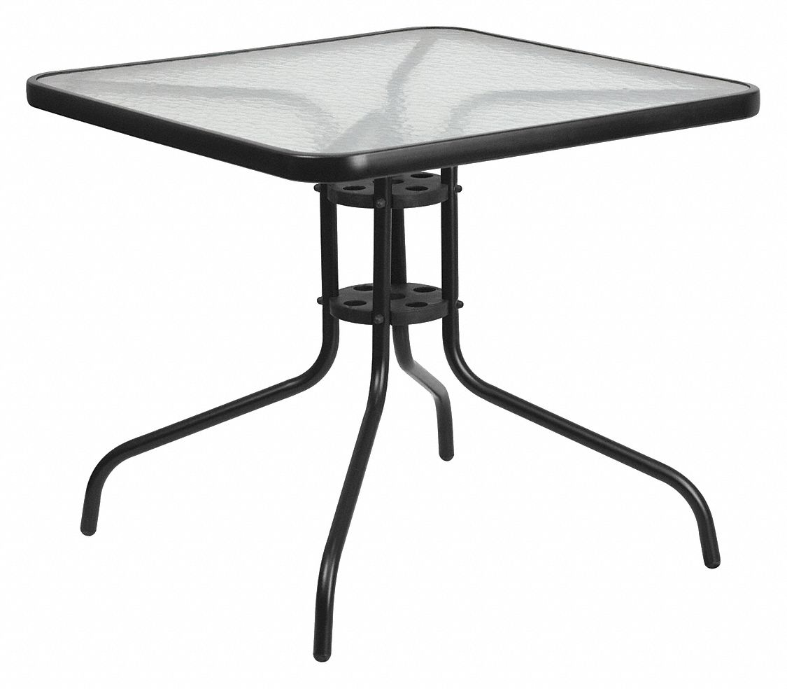 FLASH FURNITURE Glass, Metal Glass Black Patio Table,Sqr,31.5", Black
