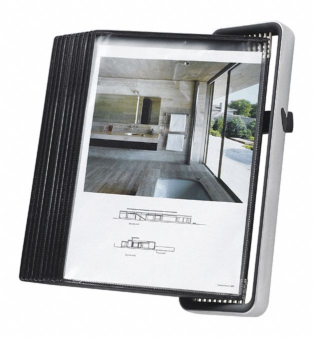 Document Display Kit: Wall Mount, 14 in Ht, 20 1/4 in Wd, Black, Aluminum