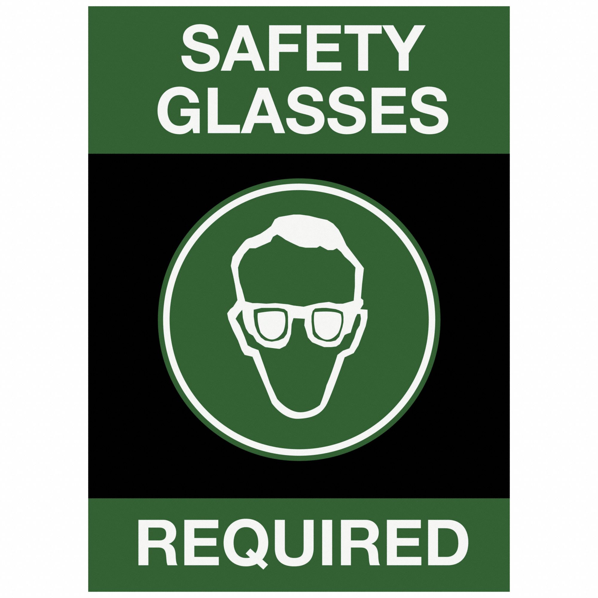 Entrance Mat: Safety Glasses Required, 3 ft x 5 ft, 3/8 in Thick, Nylon, Vinyl, Black, Indoor