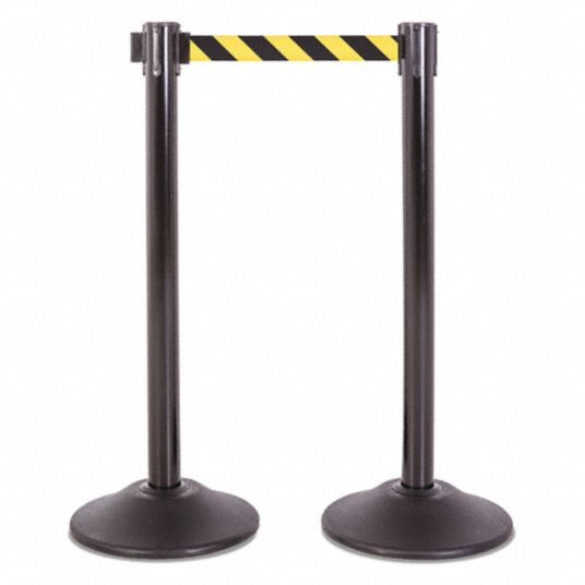 7 1/2 ft Post Ht, 7 1/2 ft Belt Lg, Steel Stanchion,Blk,7.5ft,Yel/Bk ...