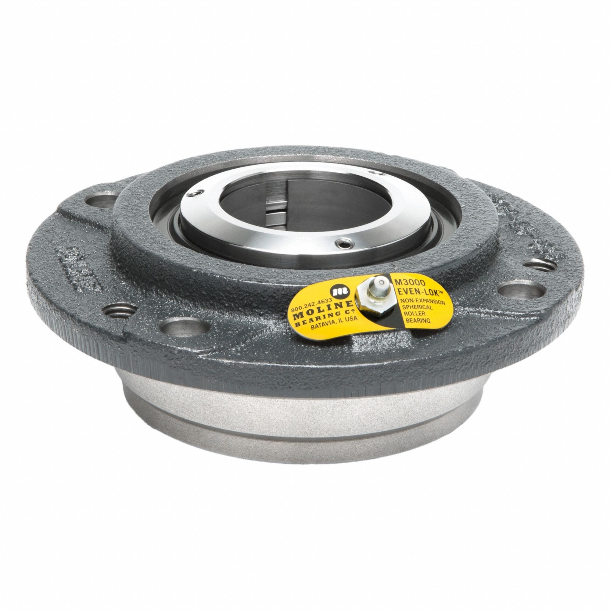 4 Bolt Flange Bearing: Spherical Roller, 1 1/2 in Bore, Cast Iron, Concentric Collar