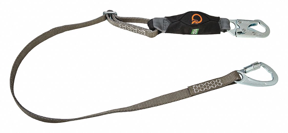 SHOCK-ABSORBING LANYARD, SHOCK PACK, STEEL TIE-BACK/SNAP HOOK, 310 LB CAPACITY, 1 LEG