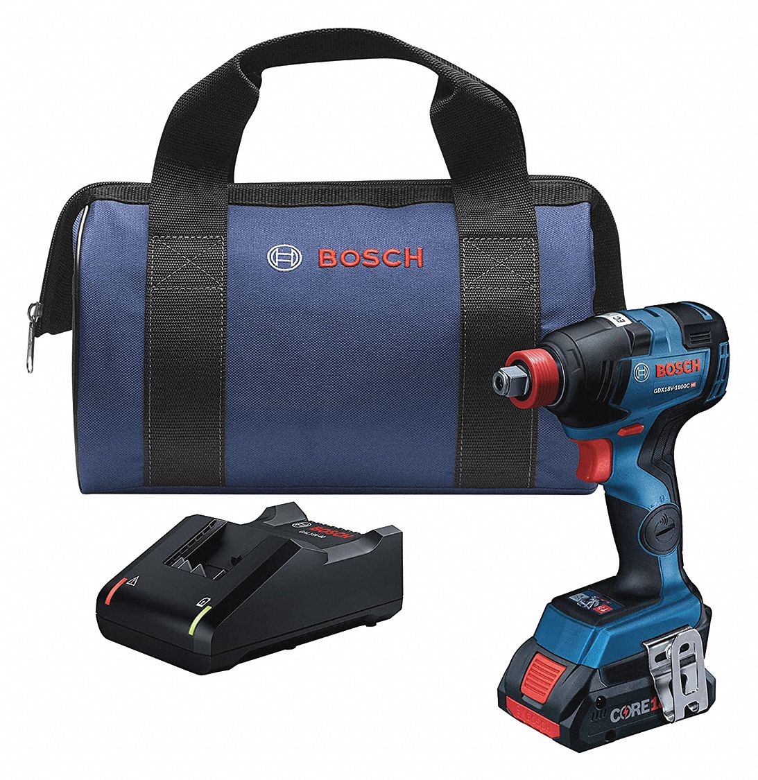 BOSCH Cordless, Impact Driver Kit, 1/2 in Square, 1/4 in Hex, 18V DC