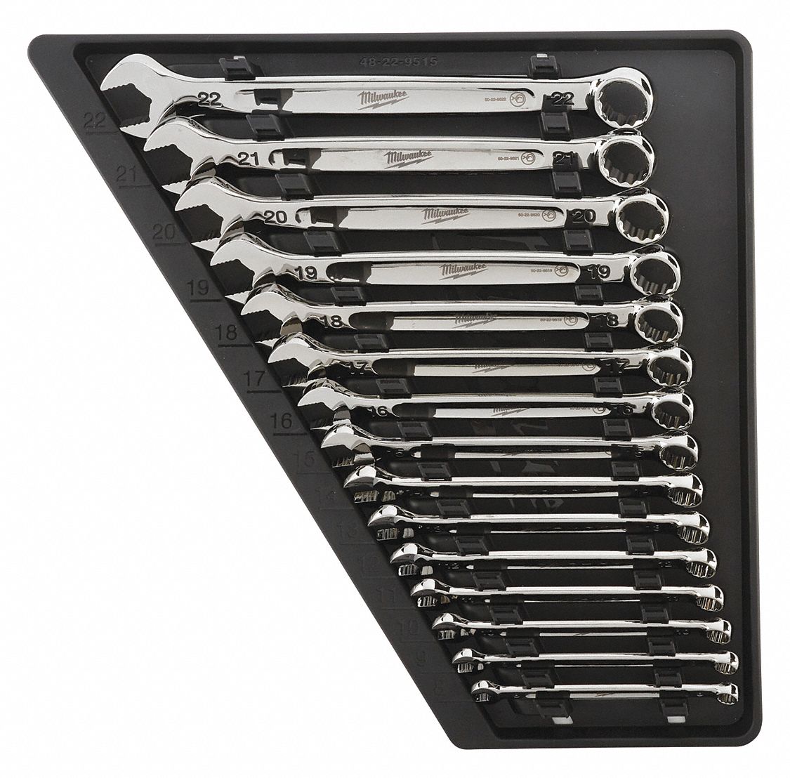 COMBINATION WRENCH SET, ALLOY STEEL, CHROME, 15 TOOLS, 8 MM TO 22 MM HEAD SIZES