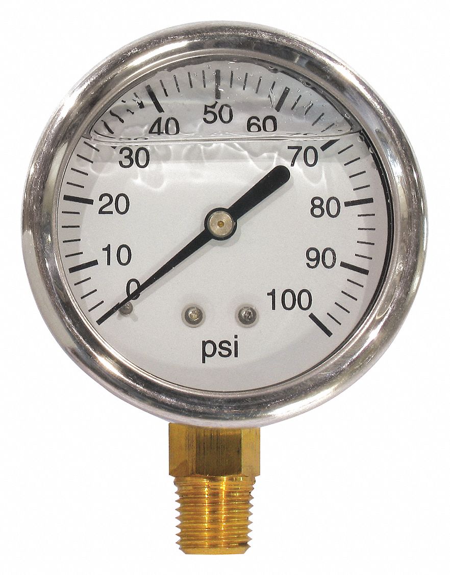 Liquid Filled Pressure Gauge,0-100 PSI - Grainger