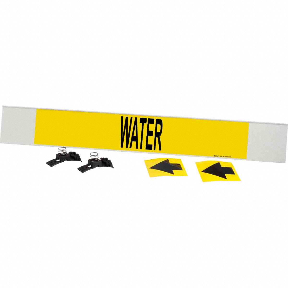 Pipe Marker: Water, Yellow, Black, Fits 8 in and Larger Pipe O.D., 1 Pipe Markers, With Arrows