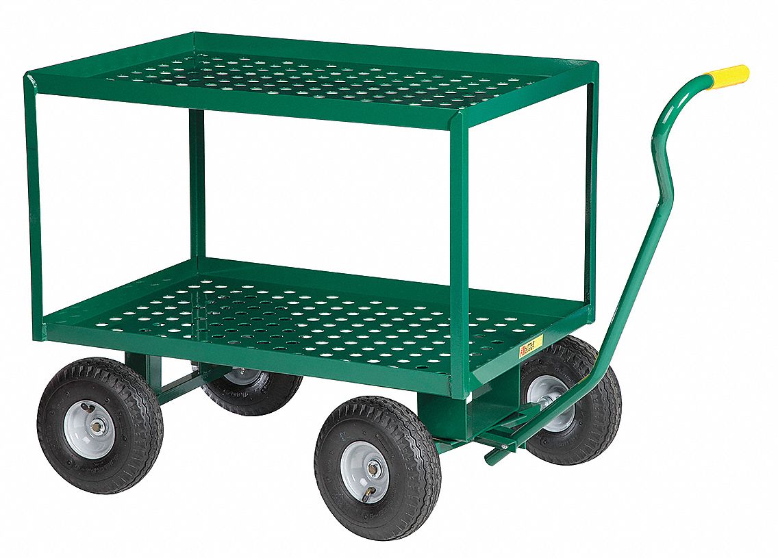 Wagon Truck with Lipped Metal Deck: 1, 200 lb Load Capacity, 36 inx24 inx32 in, Green