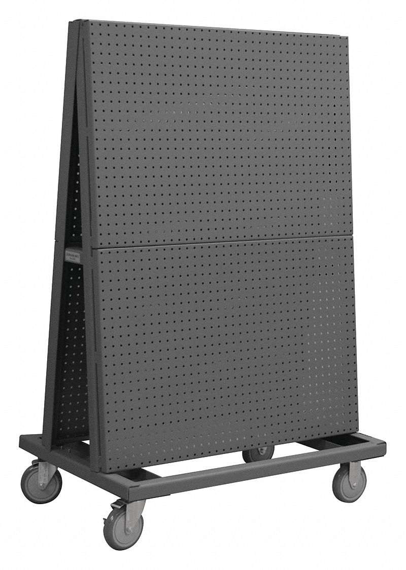 A-FRAME PEGBOARD TRUCK, ROUND, ¼ IN PEG HOLES, 24 IN X 36 IN X 56 IN, GREY