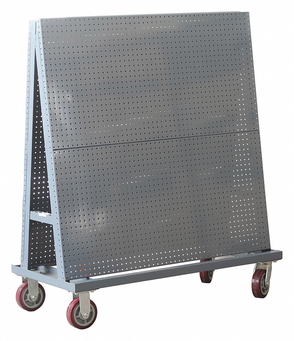 A-FRAME PEGBOARD TRUCK, ROUND, ¼ IN PEG HOLES, 48 IN X 24 IN X 56 IN, GREY