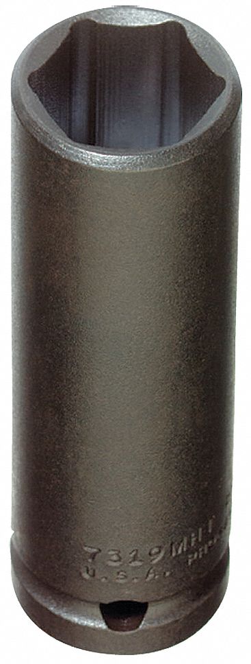 Impact Socket: 1/2 in Drive Size, Metric, 24 mm Socket Size, 6-Point, Deep, 82.5 mm Overall Lg