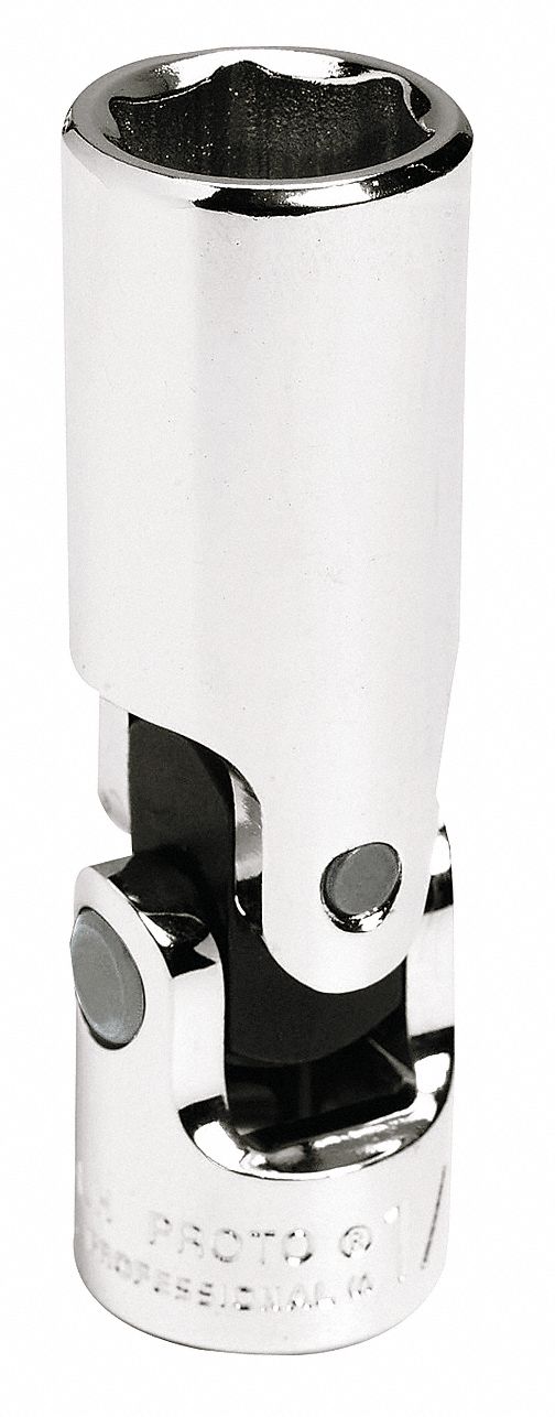 Flex Socket: 3/8 in Drive Size, 9/16 in Socket Size, 6-Point, Deep, Chrome, Not Tether Capable
