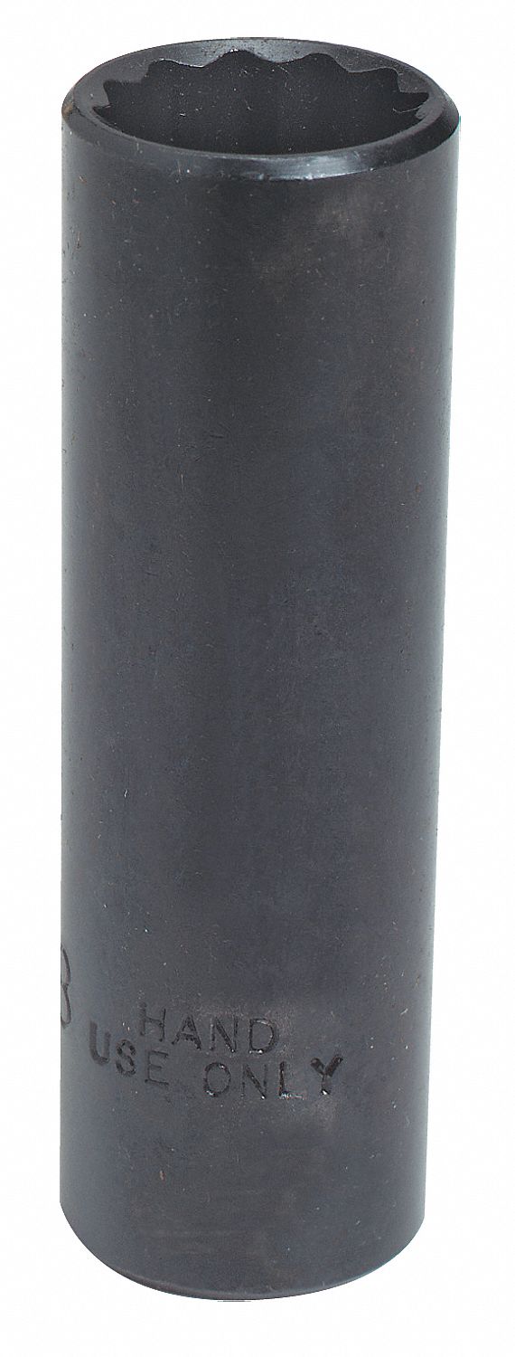Socket: SAE, 3/8 in Drive Size, 13/16 in Socket Size, 12-Point, Deep, Black Oxide, Socket