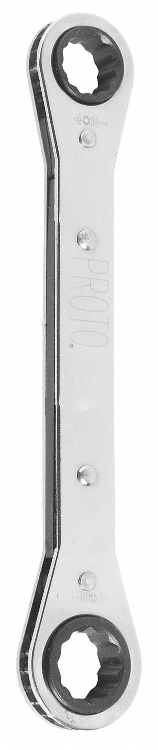 BOX END WRENCH, CHROME, 16 MM/18 MM HEAD SIZE, 8 IN OVERALL L, OFFSET, 25 °  HEAD OFFSET ANGLE