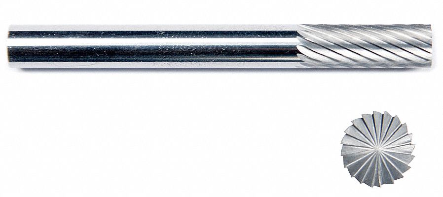 Carbide Bur: Cylinder with End Cut, SB-1, Single Cut, 1/4" x 5/8" Head, 1/4" Shank