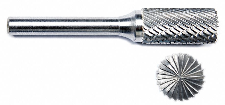 Carbide Bur: Cylinder with End Cut, SB-14, Double Cut, 3/16" x 5/8" Head, 1/4" Shank