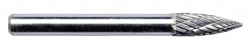 Carbide Bur: Pointed-End Tree, SG-1, Double Cut, 1/4" x 5/8" Head, 1/4" Shank