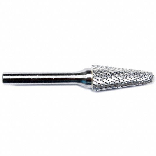 GRAINGER APPROVED Cone Bur, Double Cut, Shank Dia. 1/4 in, Head Dia. 1/ ...