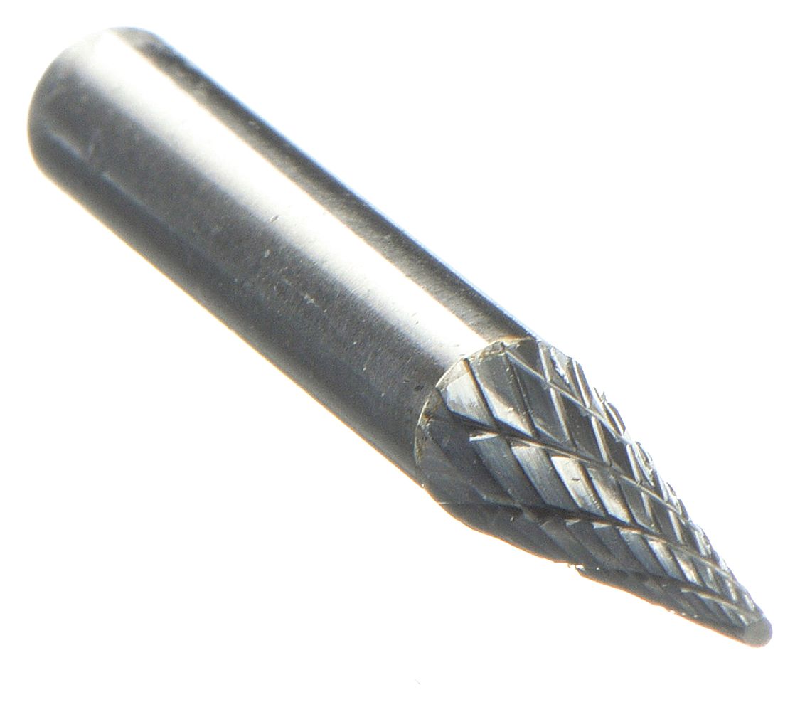 Carbide Bur: Pointed-End Cone, SM-2, Double Cut, 1/4" x 3/4" Head, 1/4" Shank