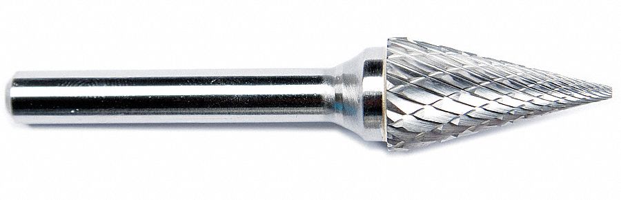 Carbide Bur: Ball-Nosed Cone, SL-2, Double Cut, 5/16" x 7/8" Head, 1/4" Shank