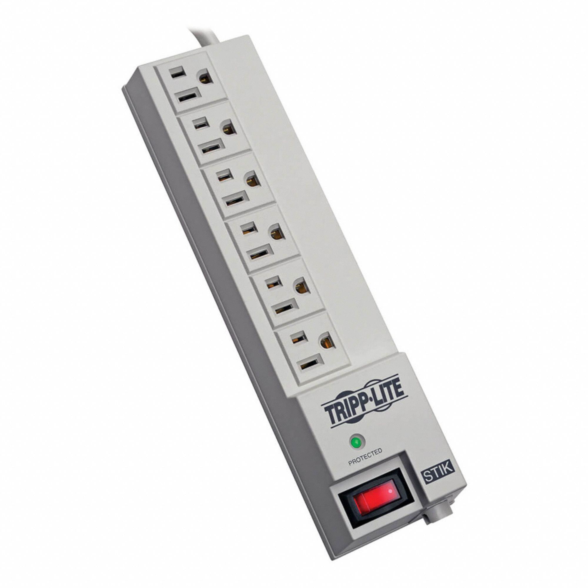 SURGE PROTECTOR, PLASTIC, 14 AWG, 15A, 120V AC, 3 CONDUCTORS, 6 FT L, 6 OUTLET