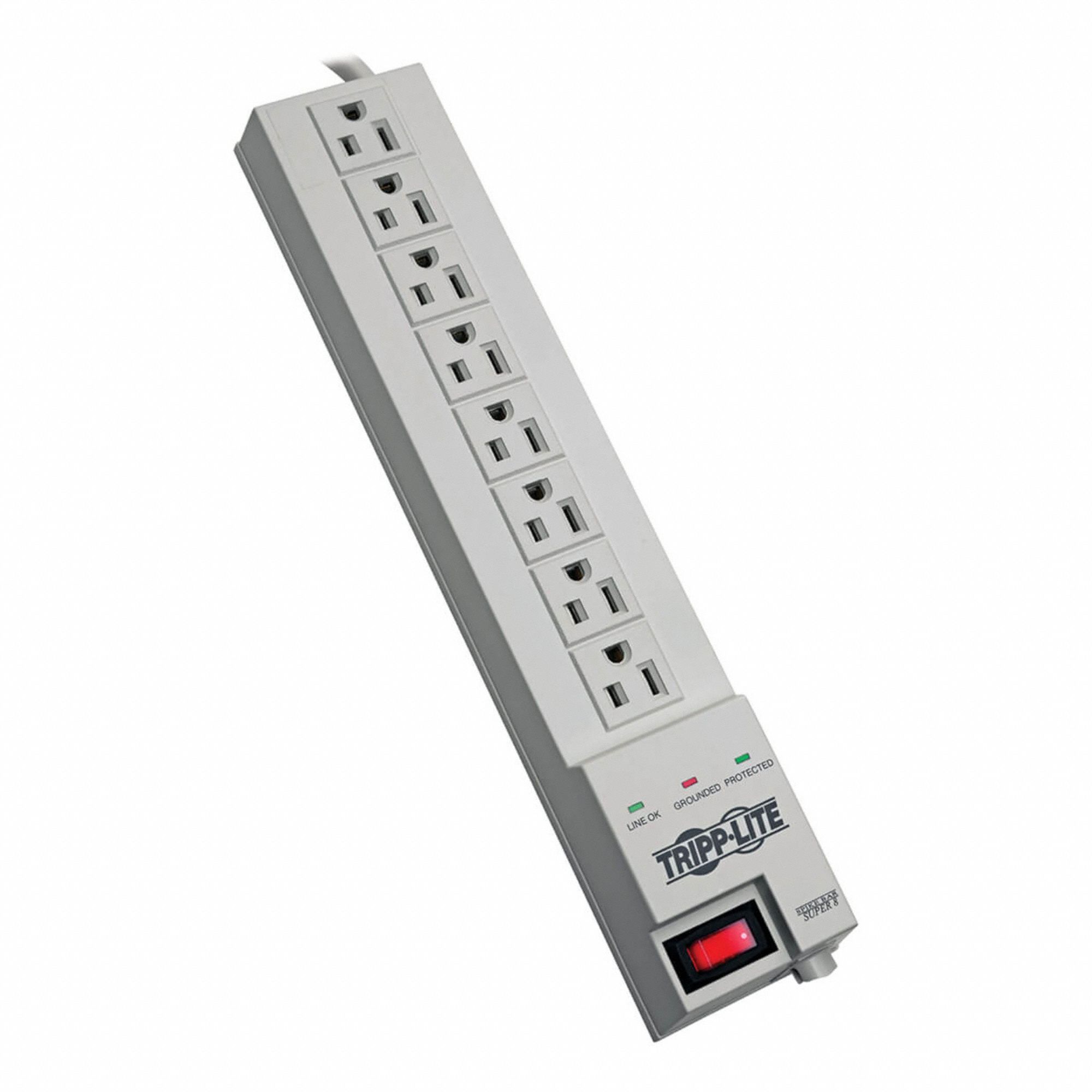 SURGE PROTECTOR, PLASTIC, WHITE, 14 AWG, 15A, 120V AC, 3 CONDUCTORS, 8 FT L, 13 IN