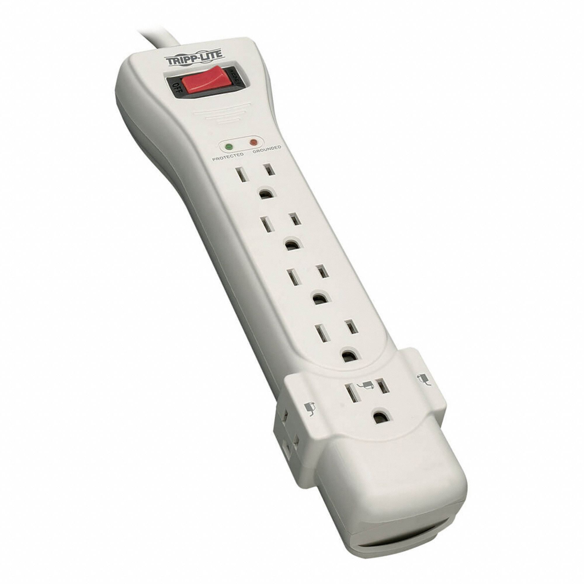 SURGE PROTECTOR, PLASTIC, 14 AWG, 15A, 120V AC, 3 CONDUCTORS, 7 FT L, 7 OUTLET