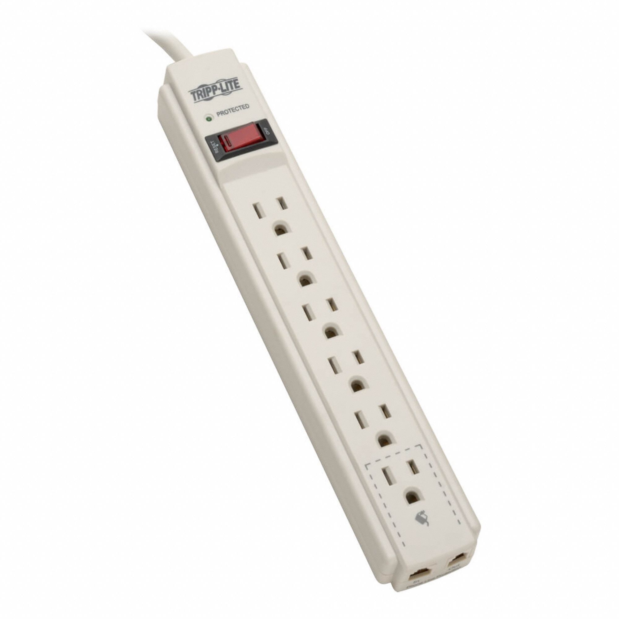 SURGE SUPPRESSOR, PLASTIC, 14 AWG, 15A, 120V AC, 3 CONDUCTORS, 4 FT L, 6 OUTLET