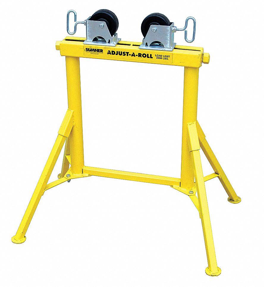 PIPE STAND, RUBBER WHEELS, 2500 LB, ½ TO 36 IN DIA, 29 TO 31 IN H, 32 IN SPREAD, RIGID