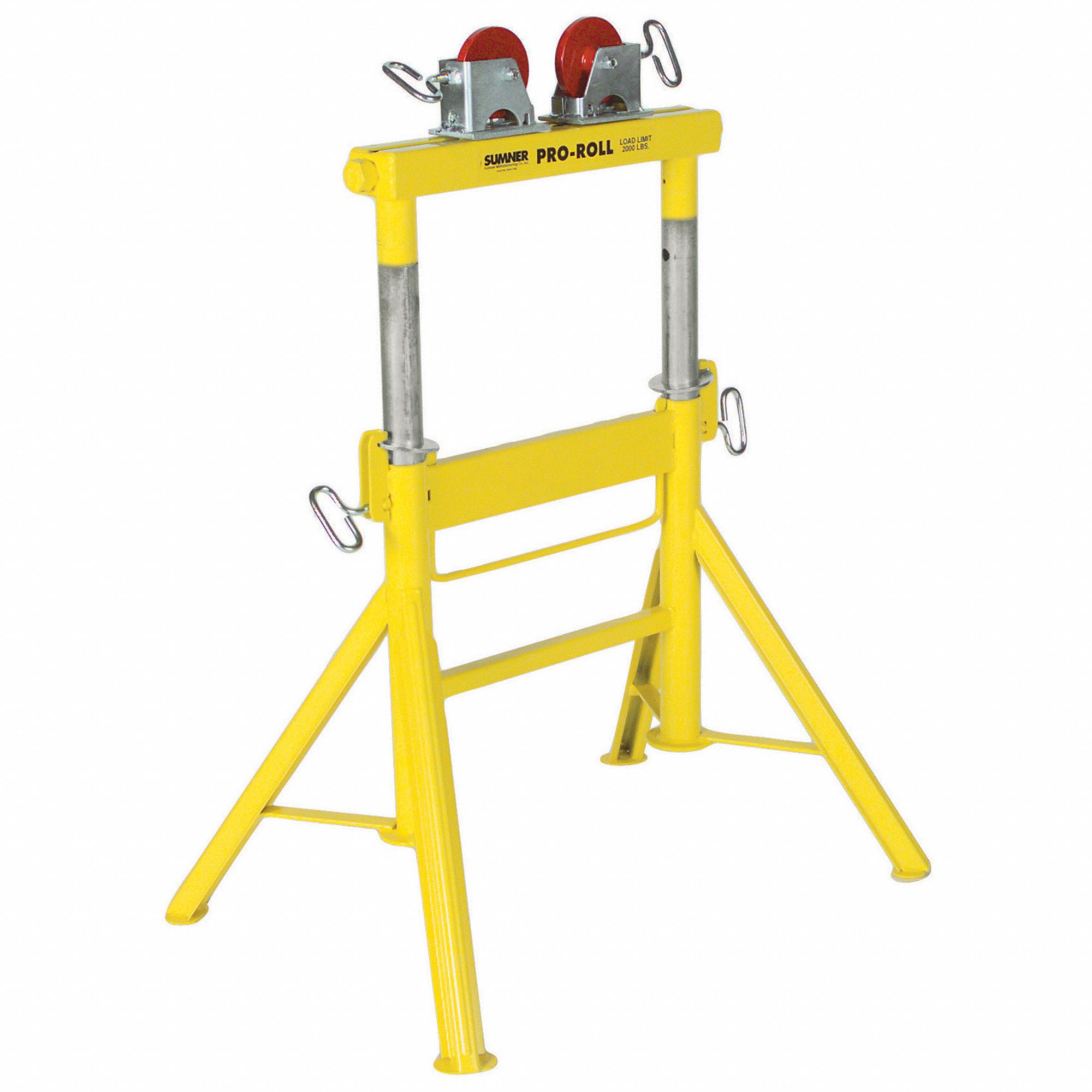 SUMNER Roller Head Pipe Stand: Straight Roller Head, 2,500 lb Max Load Capacity, Rigid Leg, Metal