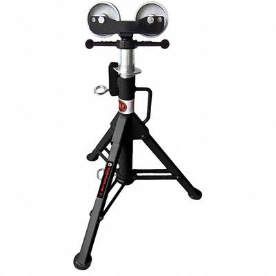 Roller Head Pipe Stand: Straight Roller Head, 2, 500 lb Max Load Capacity, Folding Leg, Metal
