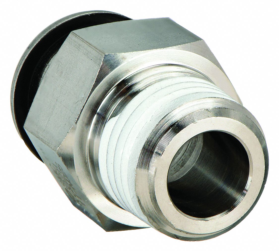 MALE ADAPTER: 316 STAINLESS STEEL, PUSH-TO-CONNECT X MNPT, FOR ⅜ IN TUBE OD, ⅜ IN PIPE