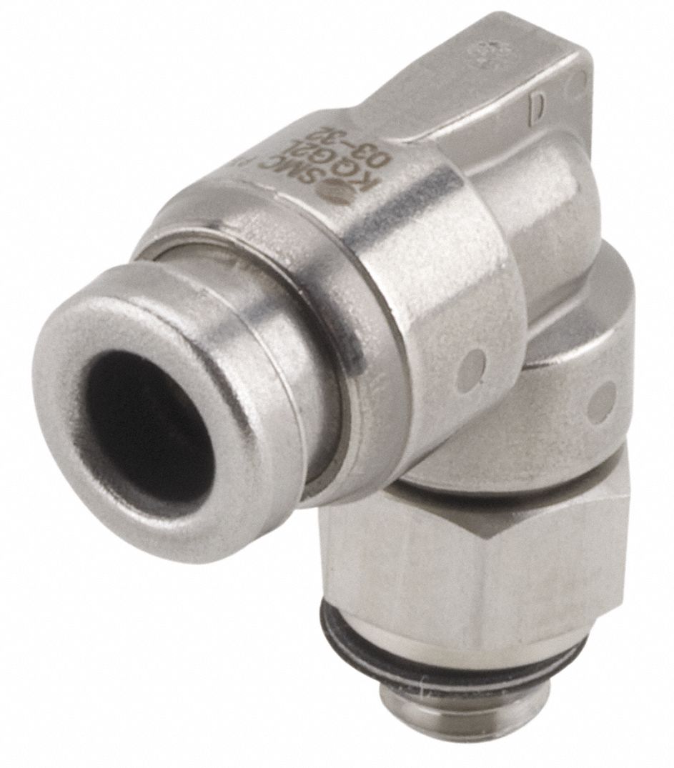 SMC 316 Stainless Steel Male Elbow, 90°, 5/32" or 4mm Tube Size   Push to Connect Tube Fittings   19F742|KQG2L04 M5