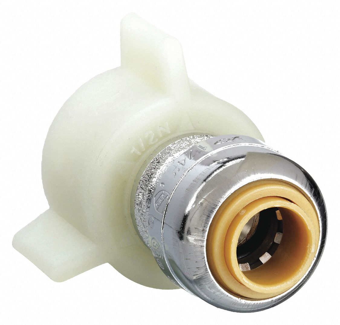 Push-Fit Adapter Fitting: 1/4 in OD x 1/2 in Pipe Size, Push-to-Connect x NPSM, Brass