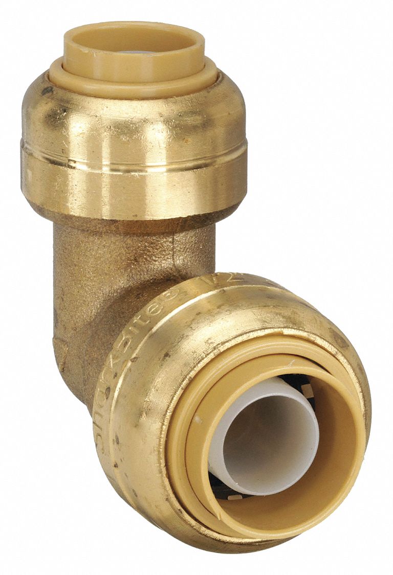 Push-Fit Elbow Fitting: 1/2 in OD x 3/8 in OD Size, Push-to-Connect x Push-to-Connect