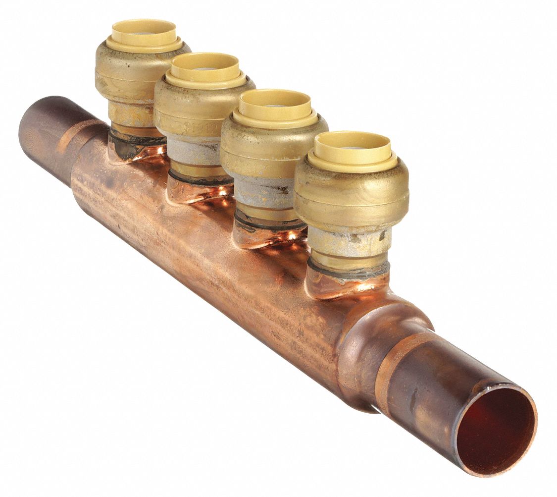 Copper, 3/4 in Push Fit Inlet, Push Fit Manifold 19F91222997LF
