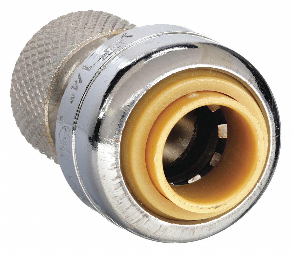 Push-Fit Adapter Fitting: 1/4 in OD x 1/4 in OD Size, Push-to-Connect x Push-to-Connect