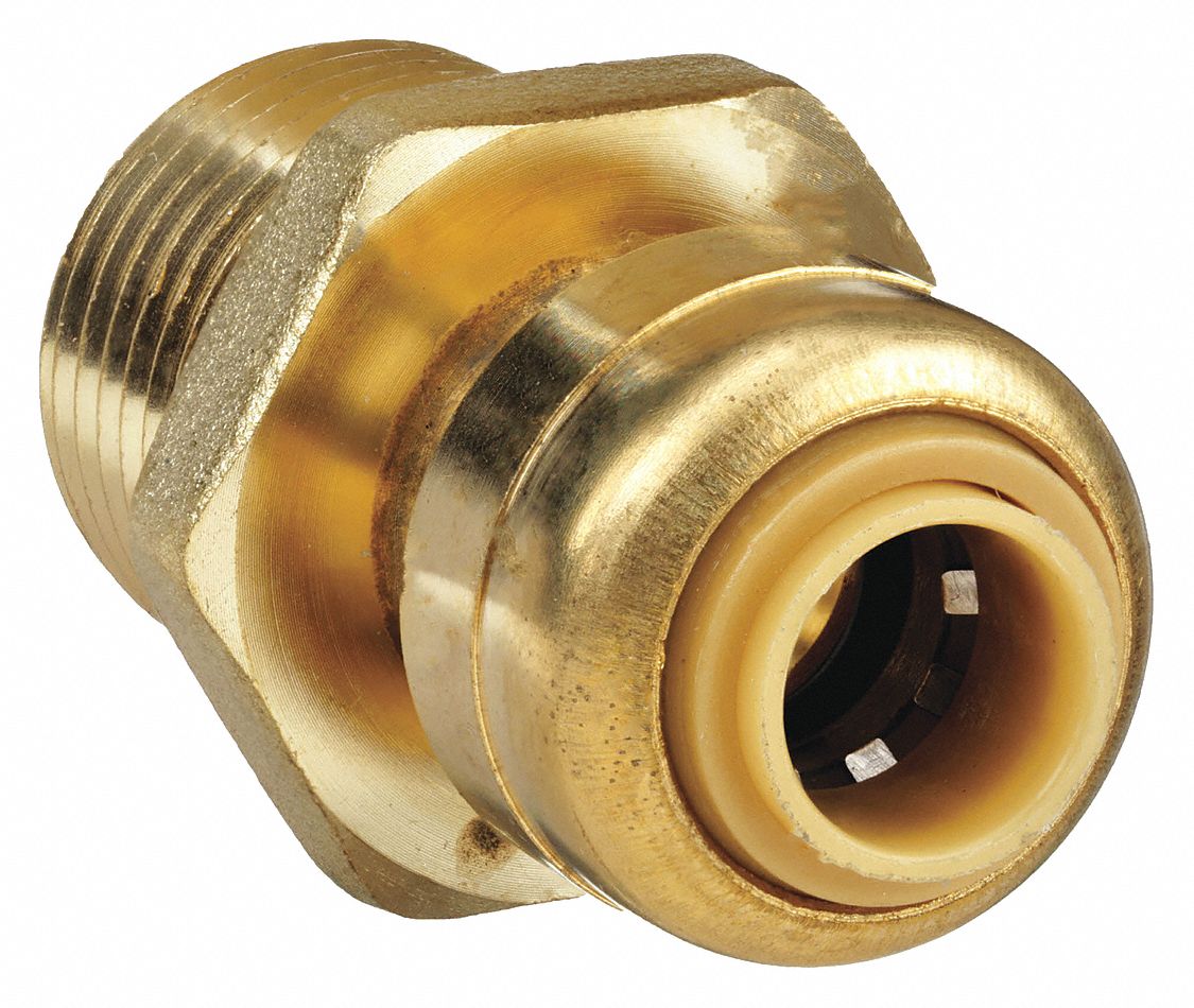 Push-Fit Adapter Fitting: 1/4 in OD x 1/2 in Pipe Size, Push-to-Connect x MNPT, Brass