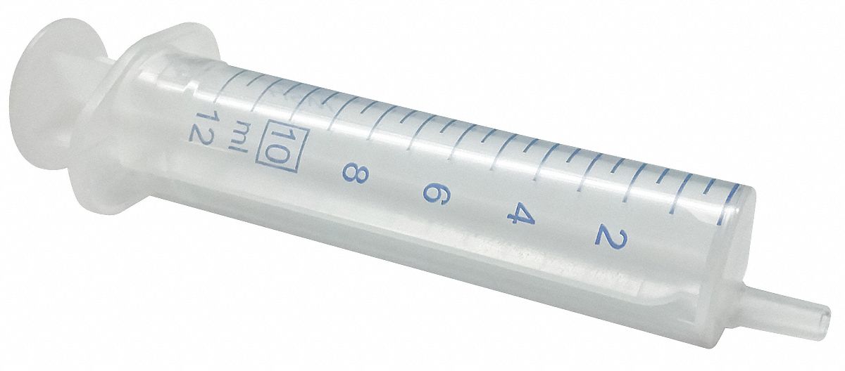 All-Plastic Syringe: 10 mL Capacity, Polypropylene, 100 PK
