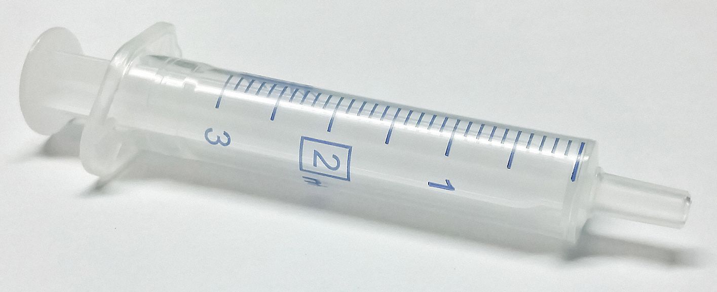 All-Plastic Syringe: 2 mL Capacity, Polypropylene, 100 PK