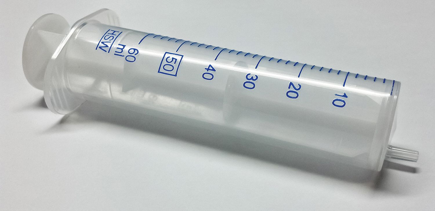 All-Plastic Syringe: 50 mL Capacity, Polypropylene, 30 PK