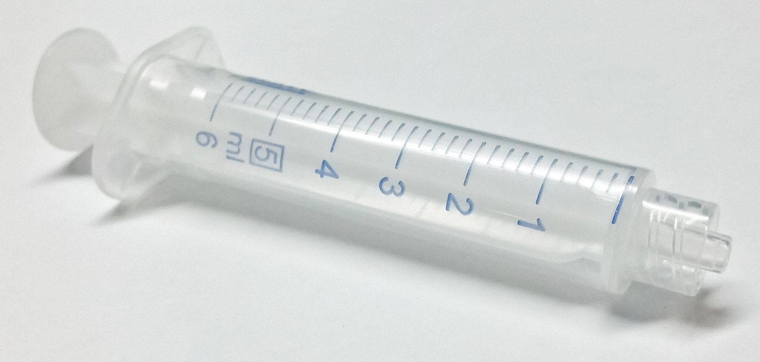 All-Plastic Syringe: 5 mL Capacity, Polypropylene, 100 PK