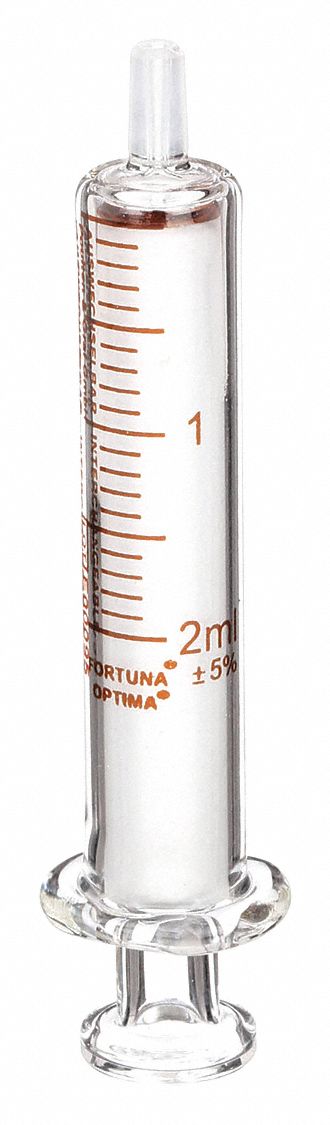 Reusable Glass Syringe: 2 mL Capacity - mL, Luer Slip, Borosilicate Glass, Reusable